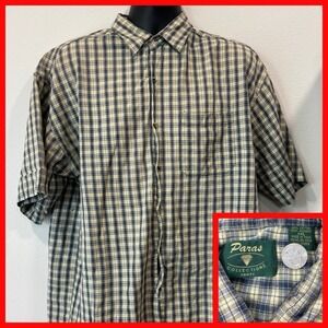 Vintage Paras Collections Shortsleeved Button Up Shirt Size 2XL  Tan Plaid‎